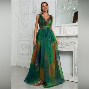 Giffniseti Ombre & Tiger Skin V Back Mesh Overlay Party Dress